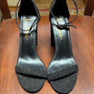 Lulu's Black Braided Ankle-Strap Block Heels